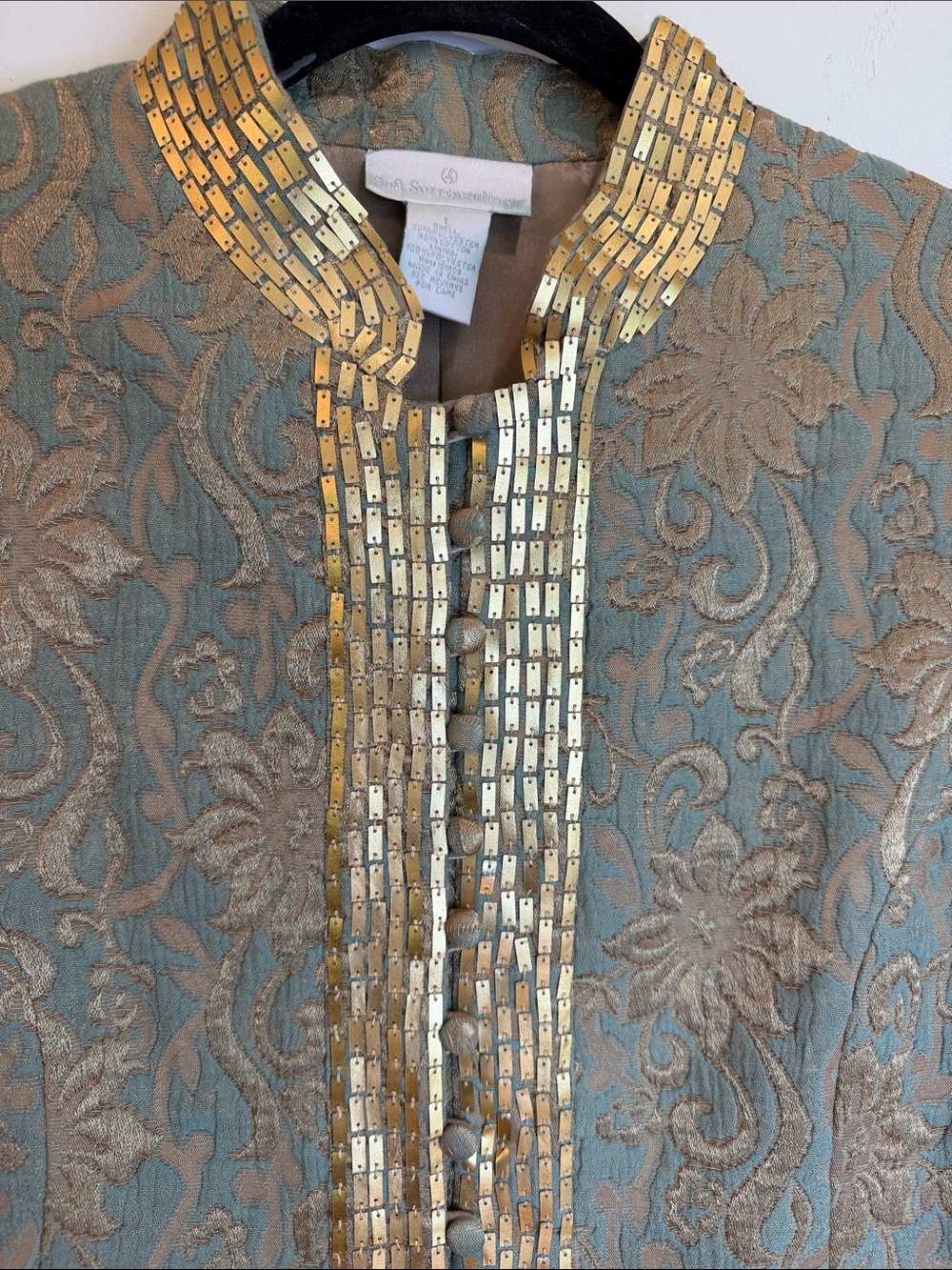 Soft Surroundings Exquisite Gold-Trim & Gold/Green Brocade Blazer, L - Chic - Picture 3 of 7